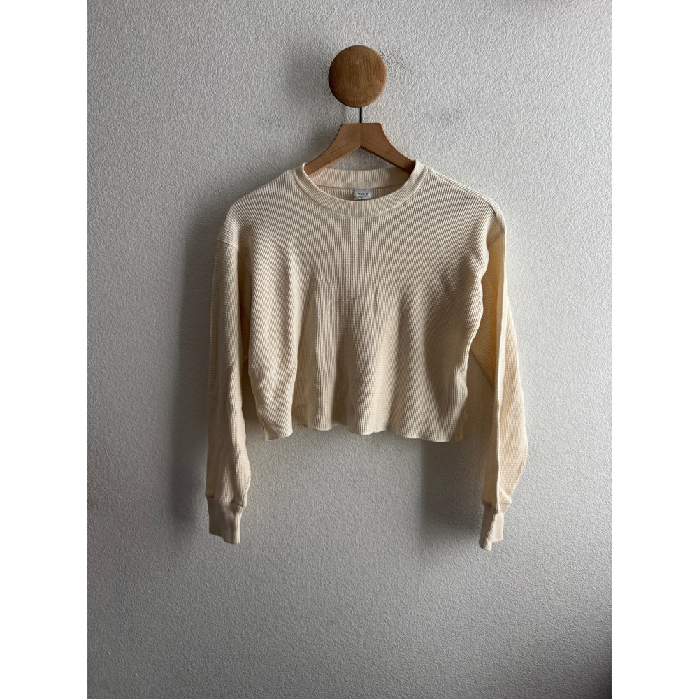 Tna Aritzia Cream Waffle Knit Cropped Thermal Long Sleeve Top Size XXS